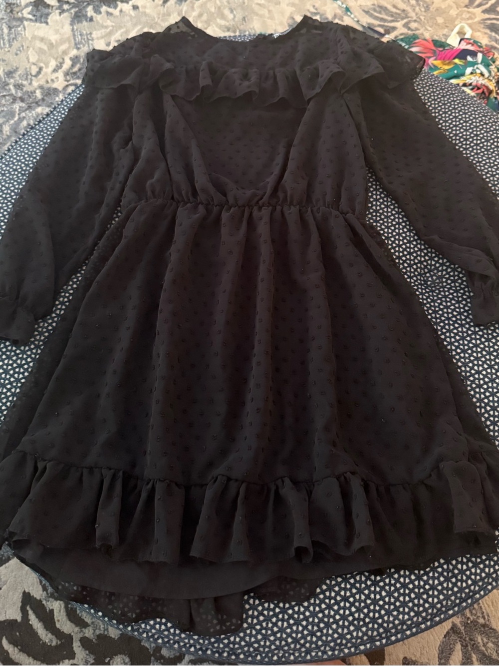 Zara Black Ruffle Long-Sleeve Casual Dress